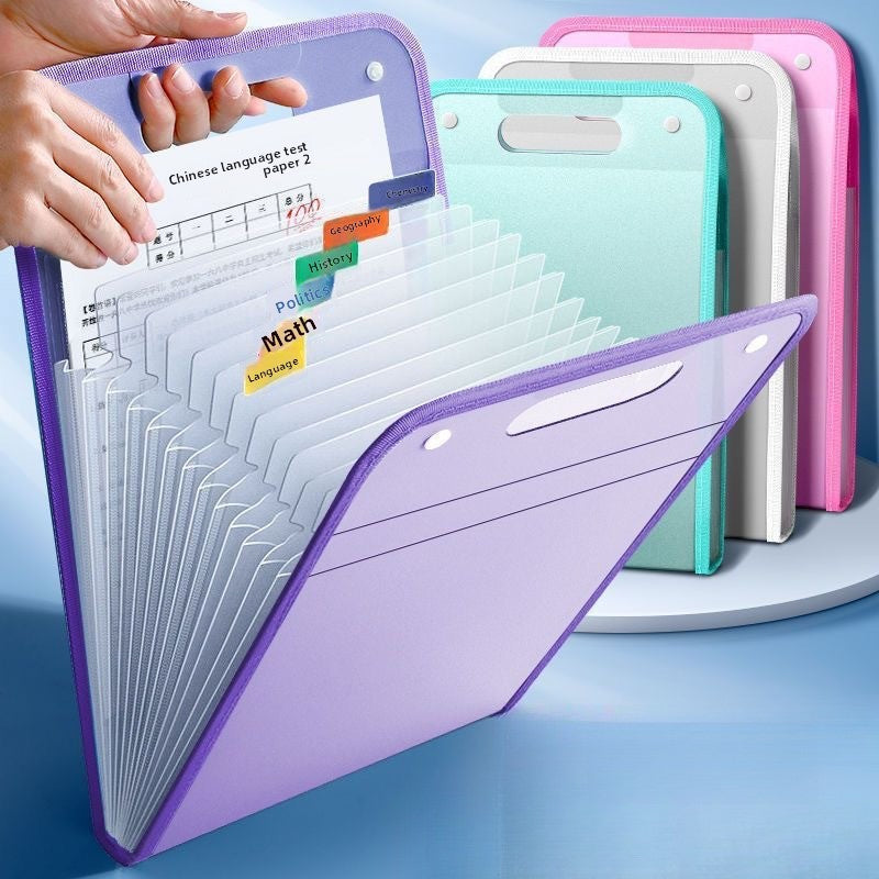 13-Pocket Accordion File Folder — A4 Portable Vertical Folding Organizer with Index Tabs, Suitable for School, Office, Student, and Professional Document Organization, Made of High-Clarity Waterproof Material, Expandable Multi-Functional File Pouch(pink)
