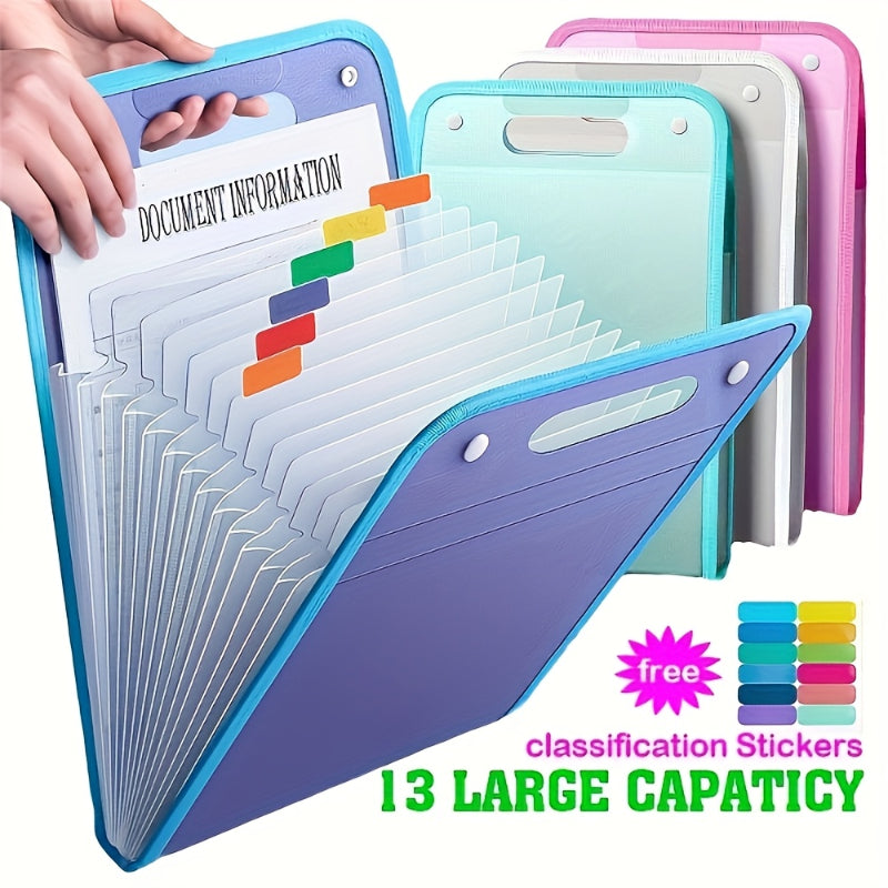 13-Pocket Accordion File Folder — A4 Portable Vertical Folding Organizer with Index Tabs, Suitable for School, Office, Student, and Professional Document Organization, Made of High-Clarity Waterproof Material, Expandable Multi-Functional File Pouch(PURPLE