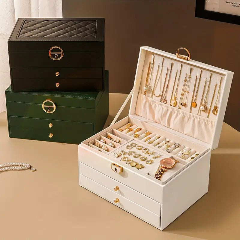 Green High-end Jewelry Storage Box for Necklaces, Earrings, Ear Studs, Bracelets, Rings, Exquisite Accessories, Gold, and Jewelry – Large Capacity, Ideal as a Gift for Mother’s Day, Father’s Day, Teacher’s Day, Halloween, Thanksgiving, and Christmas.