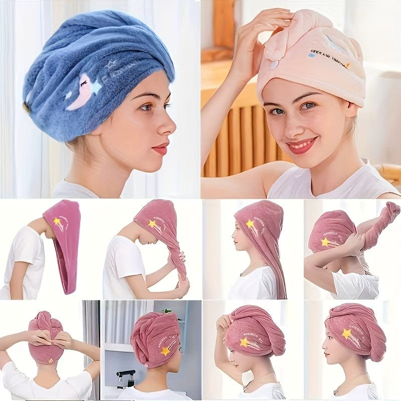 Ladies' Soft Quick-Dry Shower Cap Towel - Delicate Embroidery, Essential for a Refreshing Bath(light blue)