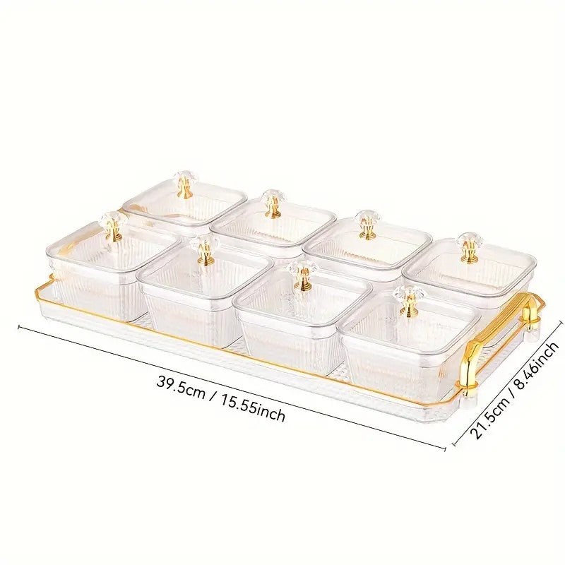 1-Piece 8-Compartment Snack Tray, BPA-Free Plastic Food-Grade Snack Organizer, Perfect for Nuts, Fruits, Candies, Potato Chips - Elegant Gold Decor for Home Entertainment, Party Snack Table Decoration, Party Snack Storage Box | Gold-Plated Tray