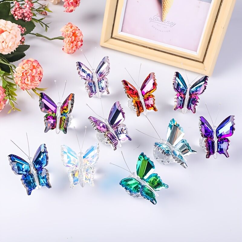 green fruit butterfly**"Crystal Wing Radiance" | 5.5cm Gradient Crystal Butterfly Sculpture — Poetry Captured in a Moment, an Eternal Gift Illuminating Space and Heart**