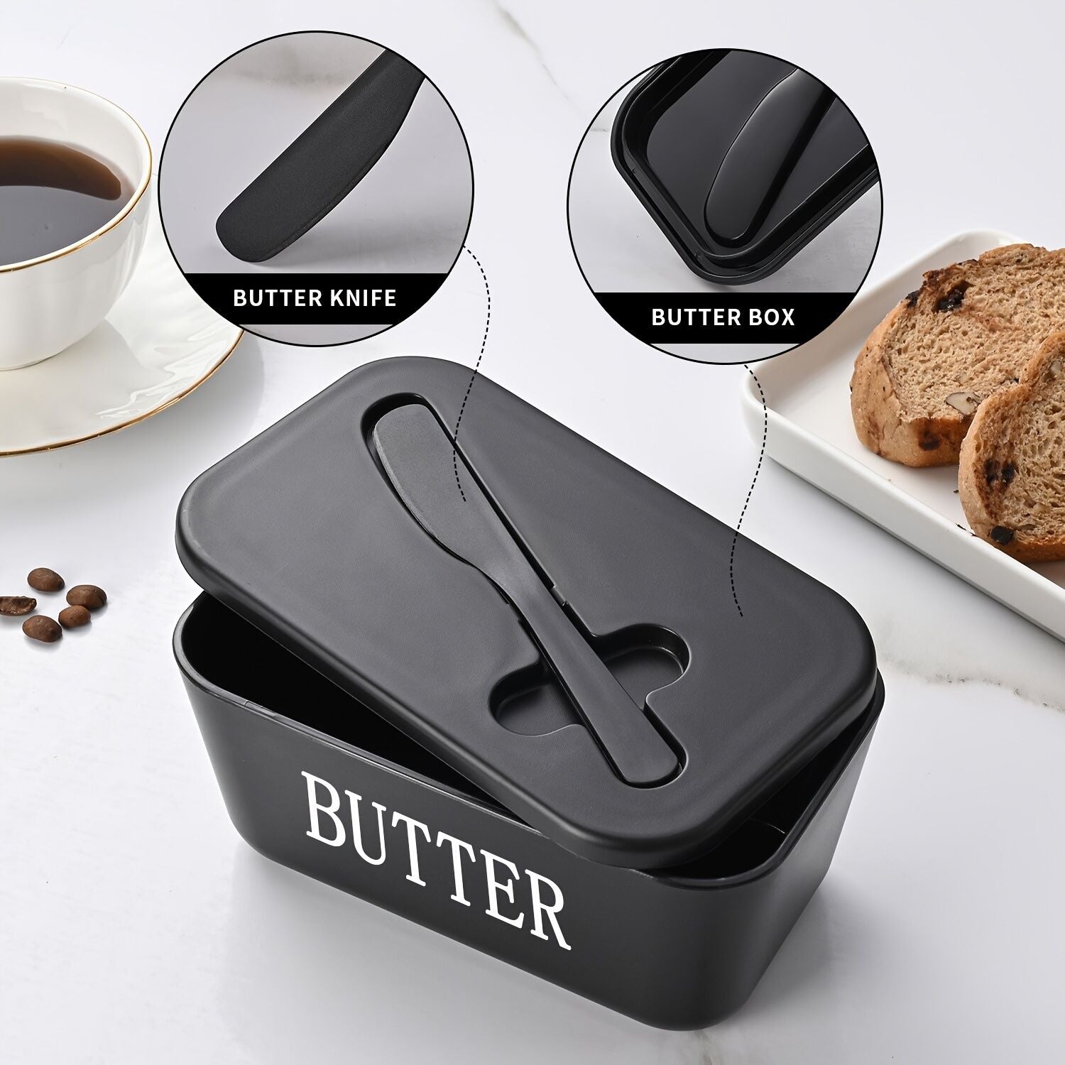 BLACK **Food-Grade PP Large Butter Keeper with Cutting Blade | Airtight, Drying-Resistant, Easy to Slice – Long-Lasting Freshness, Your Kitchen & Baking Essential Helper**