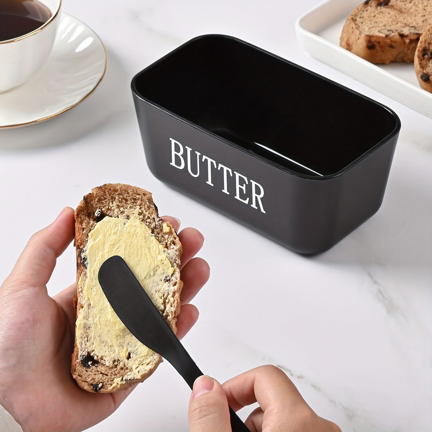 BLACK **Food-Grade PP Large Butter Keeper with Cutting Blade | Airtight, Drying-Resistant, Easy to Slice – Long-Lasting Freshness, Your Kitchen & Baking Essential Helper**