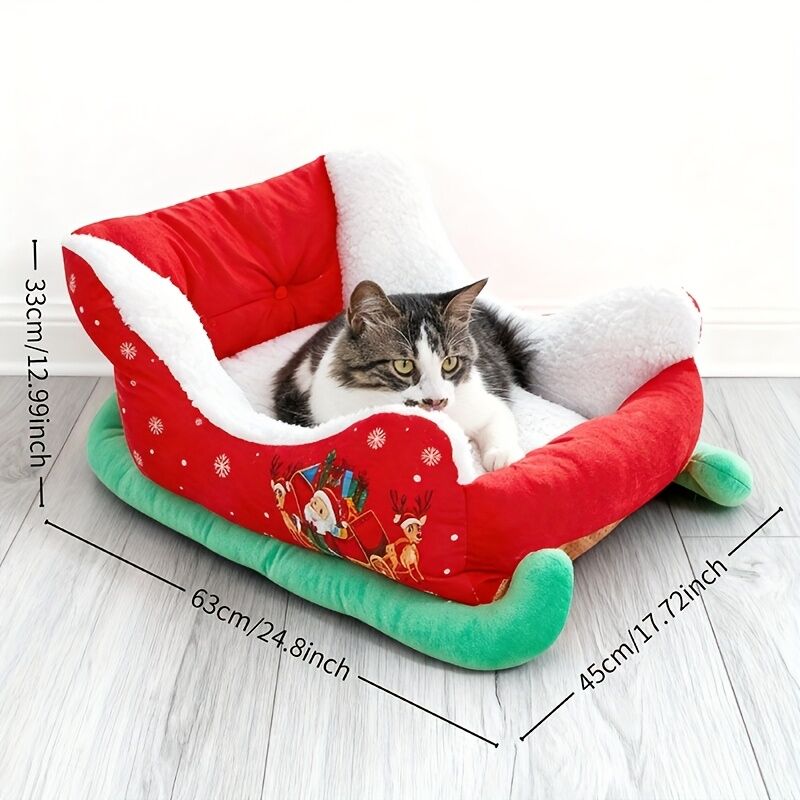 Christmas sled cat bed and dog house-winter warm pet bed, detachable and washable, without assembly, comfortable/outdoor pet sofa, suitable for cats and small dogs, snow house design.