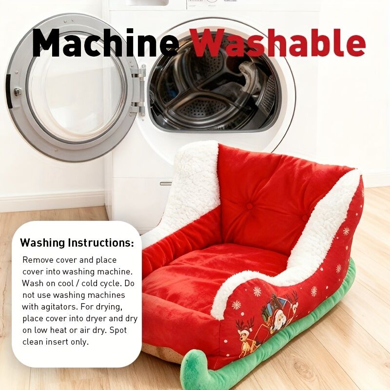 Christmas sled cat bed and dog house-winter warm pet bed, detachable and washable, without assembly, comfortable/outdoor pet sofa, suitable for cats and small dogs, snow house design.