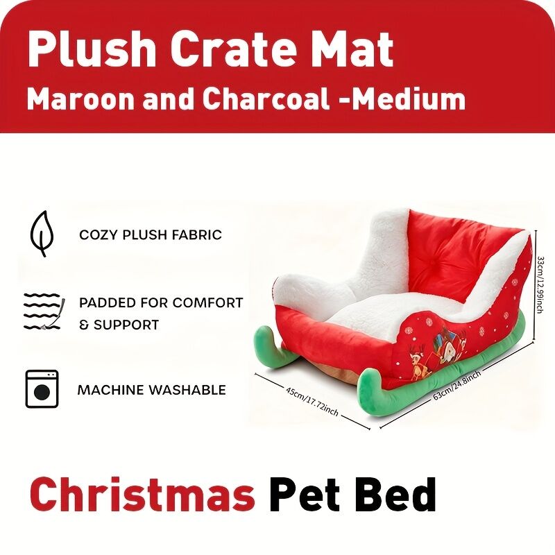 Christmas sled cat bed and dog house-winter warm pet bed, detachable and washable, without assembly, comfortable/outdoor pet sofa, suitable for cats and small dogs, snow house design.