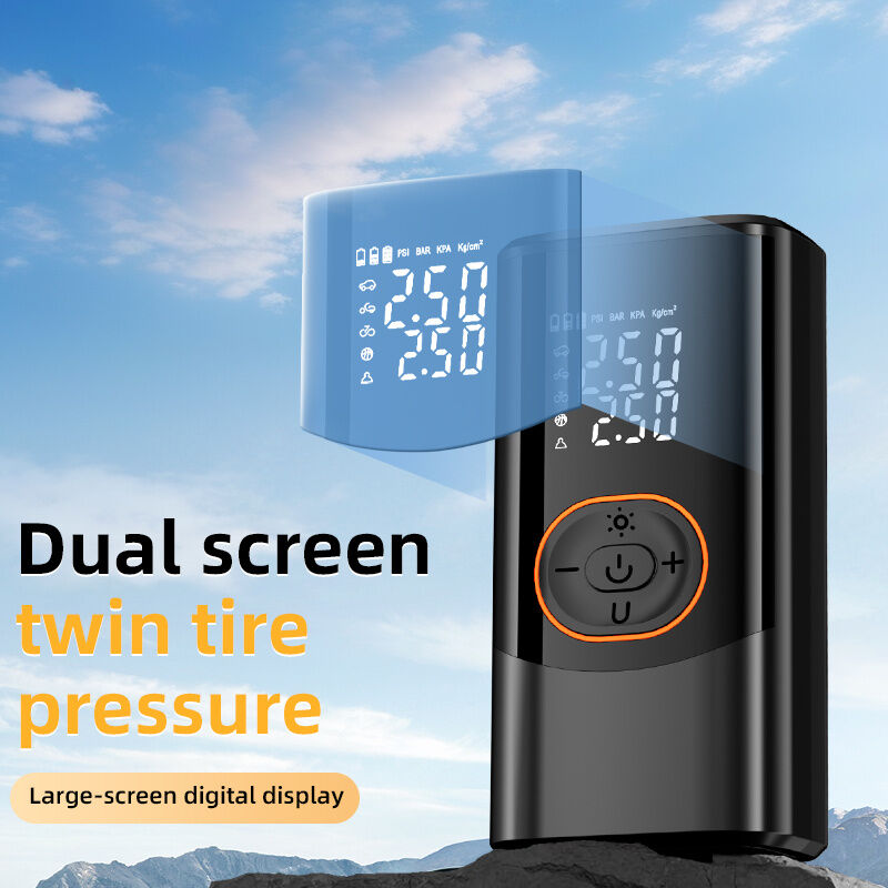 Portable air compressor for tires with digital pressure gauge, 150PSI rechargeable battery, LED light, wireless bicycle tire pump for cars, motorcycles, bicycles, etc., black