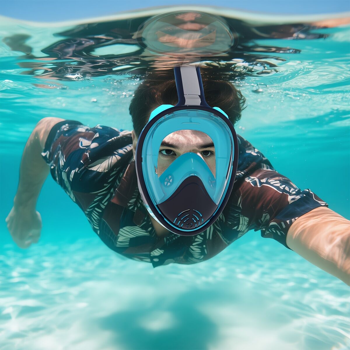S/M Full-face silicone snorkeling mask, full-dry panoramic snorkeling mirror, camera bracket, large frame anti-leakage and anti-fog swimming mirror set for adults.
