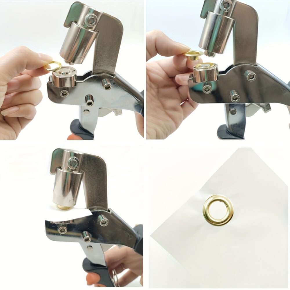 Complete eyelet punch set with 200 10mm rings - Perfect for DIY tarps, faux leather, and waterproof fabric projects, sewing and crafting essentials