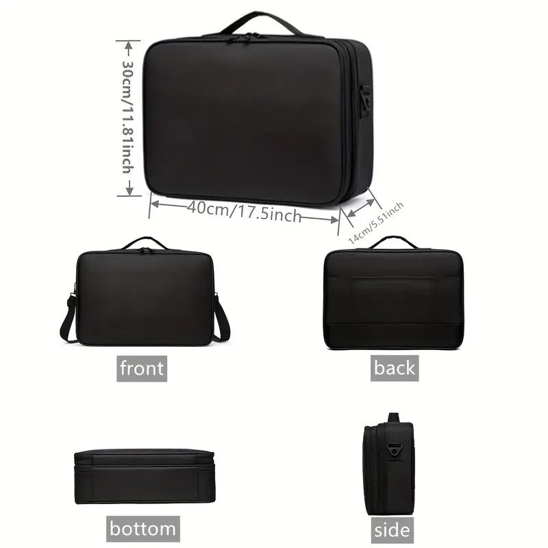 **Large Waterproof Makeup Organizer: Adjustable Dividers, Detachable Brush Holder, Multi-Compartment Design, Portable & Moisture-Resistant, Professional Cosmetic Storage Case**