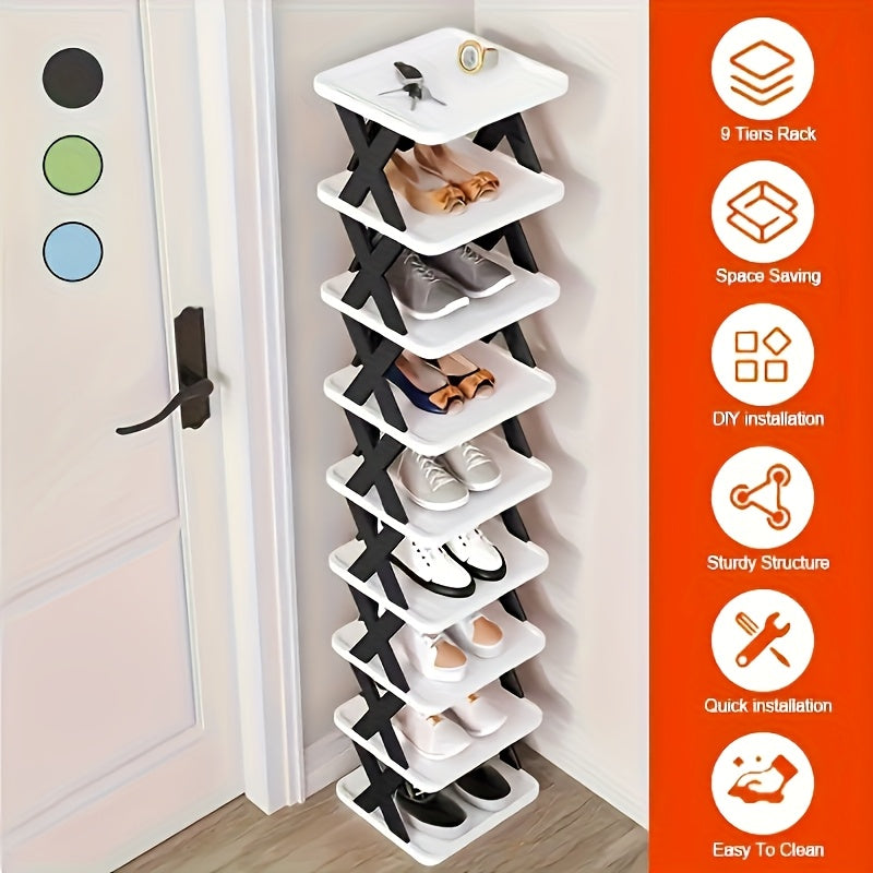 6-Tier Foldable White/BLACK Shoe Rack, space-saving vertical design for entry halls, living rooms, bedrooms, closets, balconies—an essential organizing storage shelf for college dormitories.