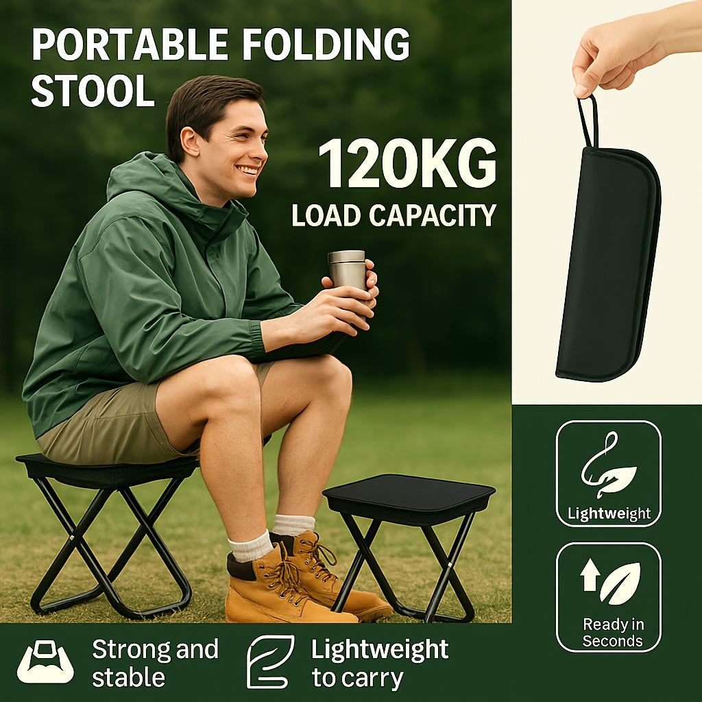 Outdoor One-Second Quick-Open Lightweight Folding Stool | 150KG High Load-Bearing | Portable Camping Chair, Picnic & Fishing Seat | Sturdy & Stable, Packable into Backpack | Essential for Travel