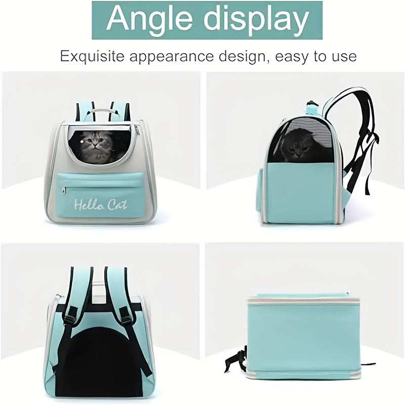 Hello Cat Nylon Pet Backpack, Large Capacity Foldable Travel Carrier with Zipper Closure, Easy Access for Cats and Small Dogs, Pet Travel Bag with Handle for Puppies and Kittens(PINK)