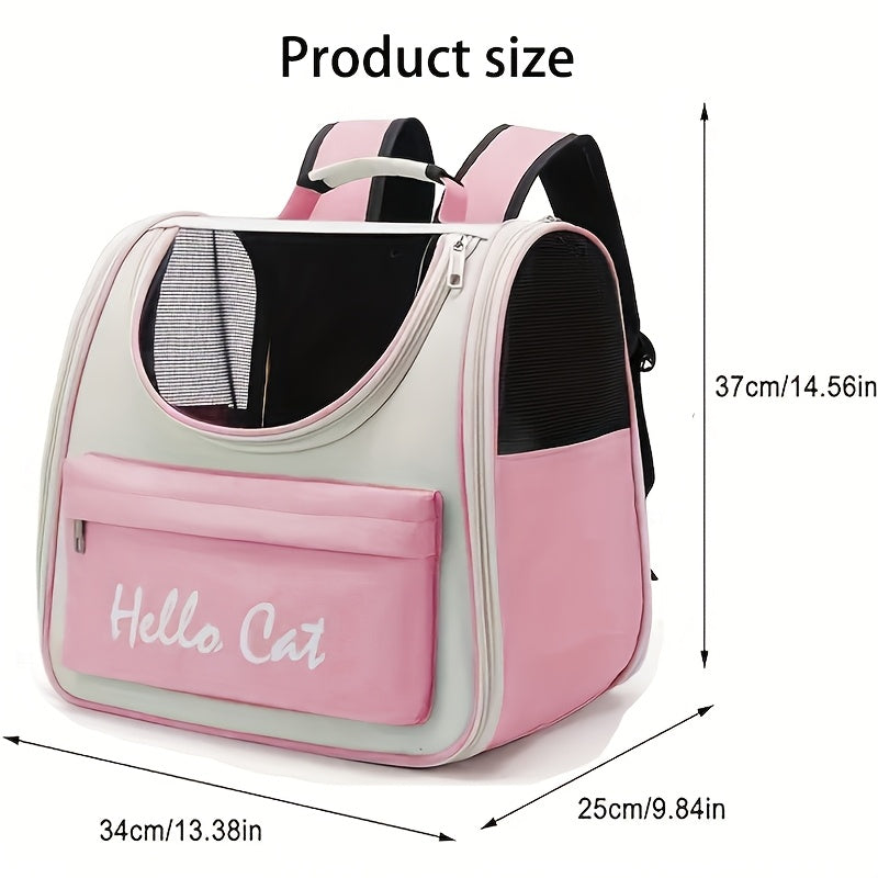 Hello Cat Nylon Pet Backpack, Large Capacity Foldable Travel Carrier with Zipper Closure, Easy Access for Cats and Small Dogs, Pet Travel Bag with Handle for Puppies and Kittens(PINK)