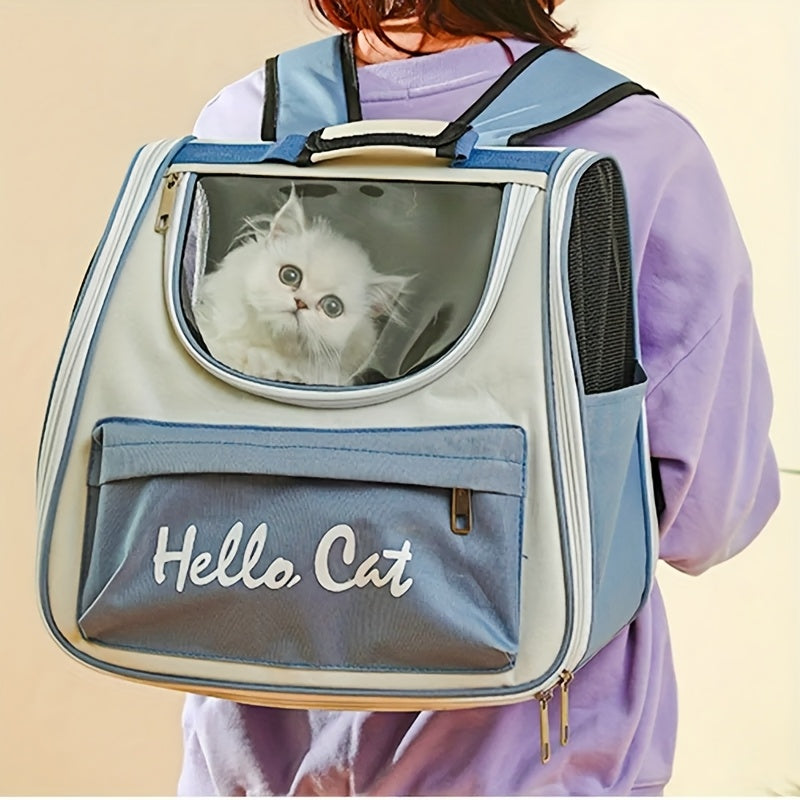 Hello Cat Nylon Pet Backpack, Large Capacity Foldable Travel Carrier with Zipper Closure, Easy Access for Cats and Small Dogs, Pet Travel Bag with Handle for Puppies and Kittens(PINK)