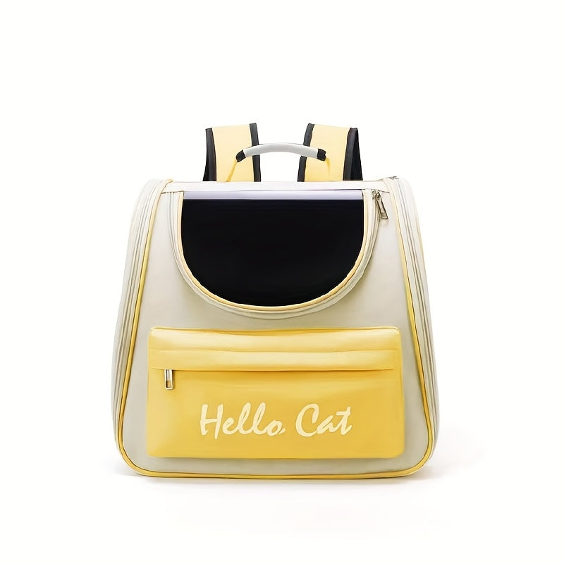 Hello Cat Nylon Pet Backpack, Large Capacity Foldable Travel Carrier with Zipper Closure, Easy Access for Cats and Small Dogs, Pet Travel Bag with Handle for Puppies and Kittens(PINK)