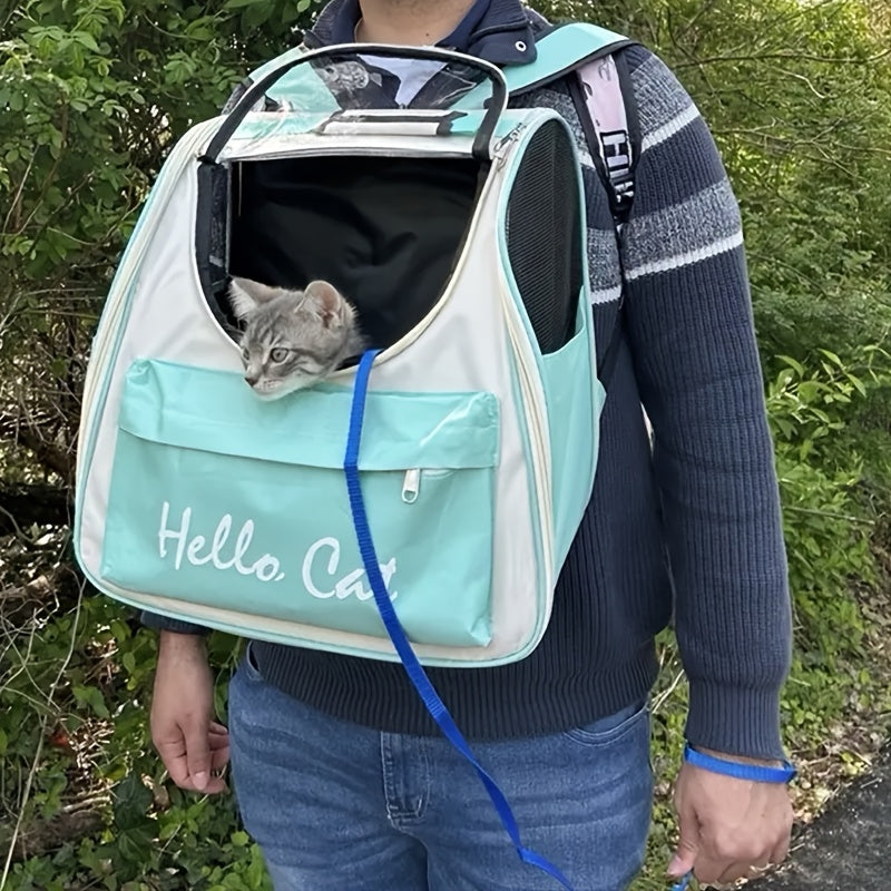 Hello Cat Nylon Pet Backpack, Large Capacity Foldable Travel Carrier with Zipper Closure, Easy Access for Cats and Small Dogs, Pet Travel Bag with Handle for Puppies and Kittens(YELLOW)
