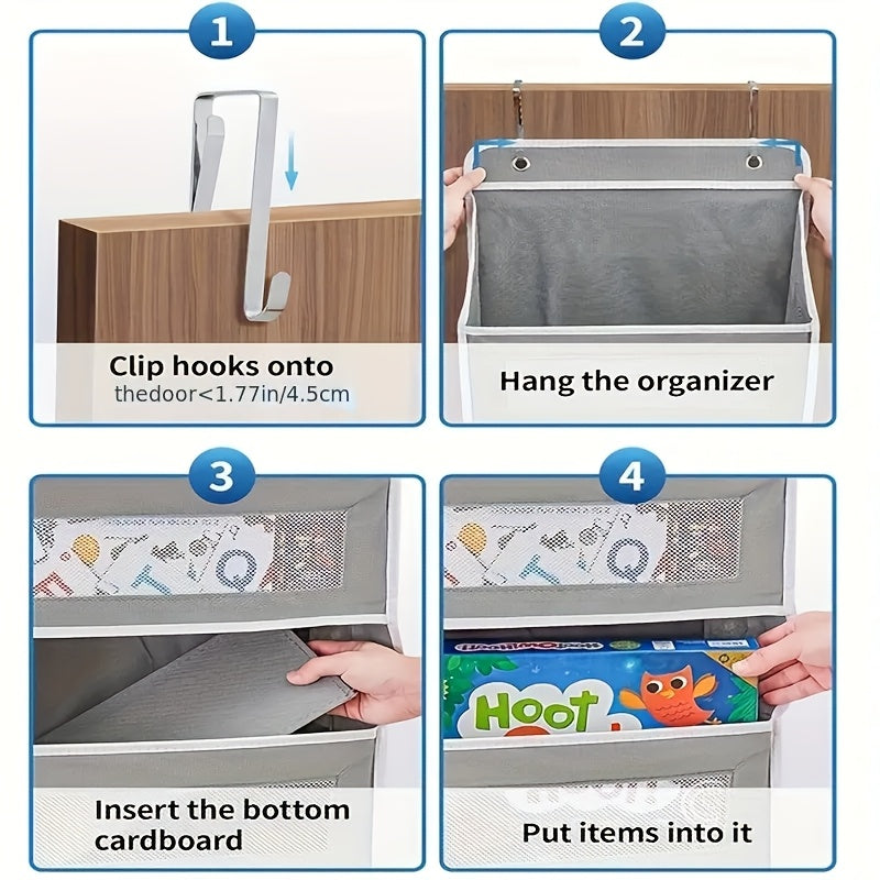 Storage Marvel in Black & Gray — 5-Tier Over-the-Door Organizer with 5 Large Pockets. Sturdy and Anti-Tip Design for Strong Load-Bearing. A Neat Solution for Bedroom, Bathroom & Storage Room.(BLACK)