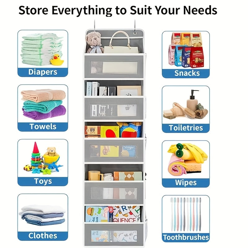 Storage Marvel in Black & Gray — 5-Tier Over-the-Door Organizer with 5 Large Pockets. Sturdy and Anti-Tip Design for Strong Load-Bearing. A Neat Solution for Bedroom, Bathroom & Storage Room.(BLACK)