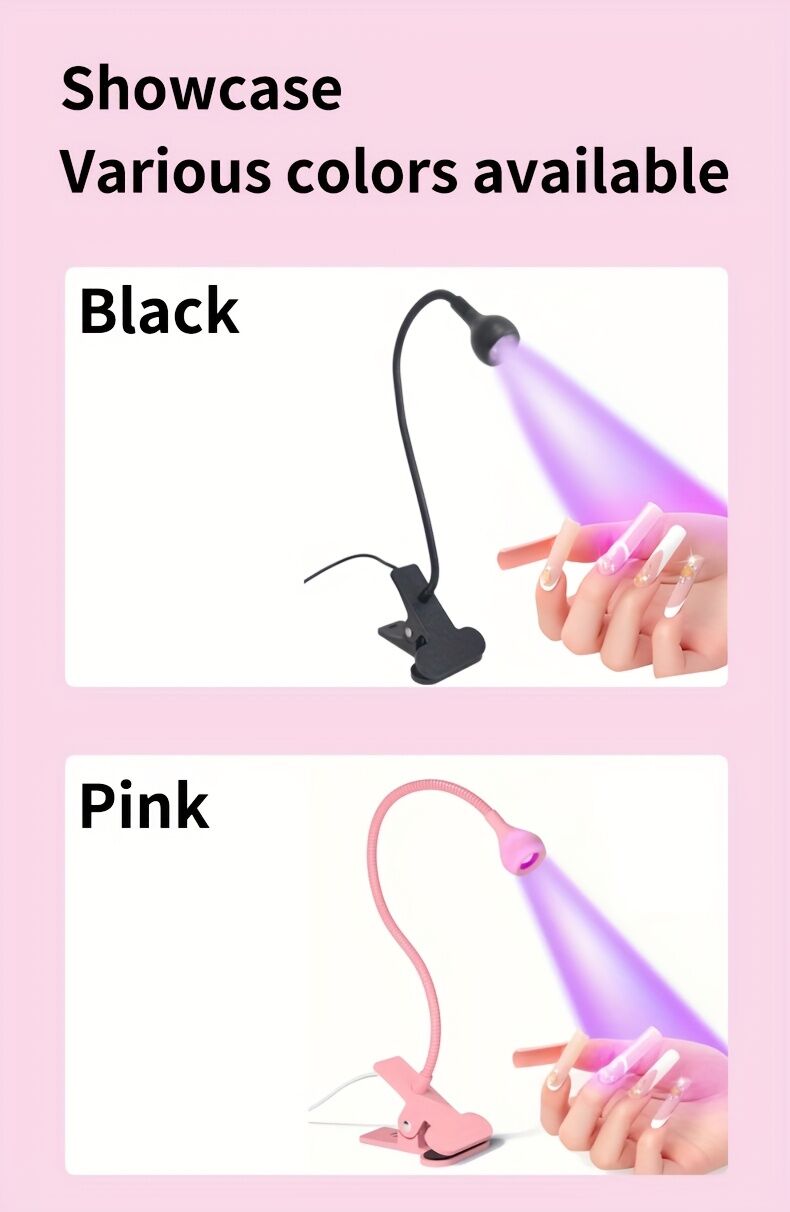 Straight UV/LED Nail Lamp, Table Lamp, Night Light, USB Nail Clamp Light, Gel Polish Curing Light with UV/LED Dual Function(pink)