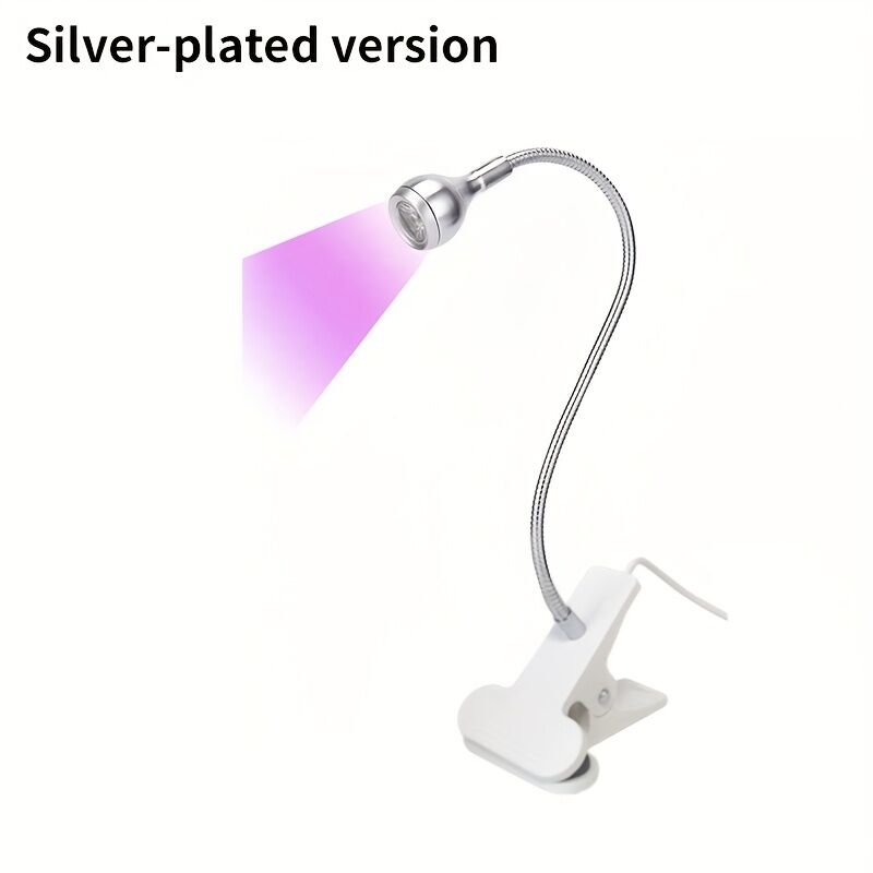 Straight UV/LED Nail Lamp, Table Lamp, Night Light, USB Nail Clamp Light, Gel Polish Curing Light with UV/LED Dual Function.(silver)