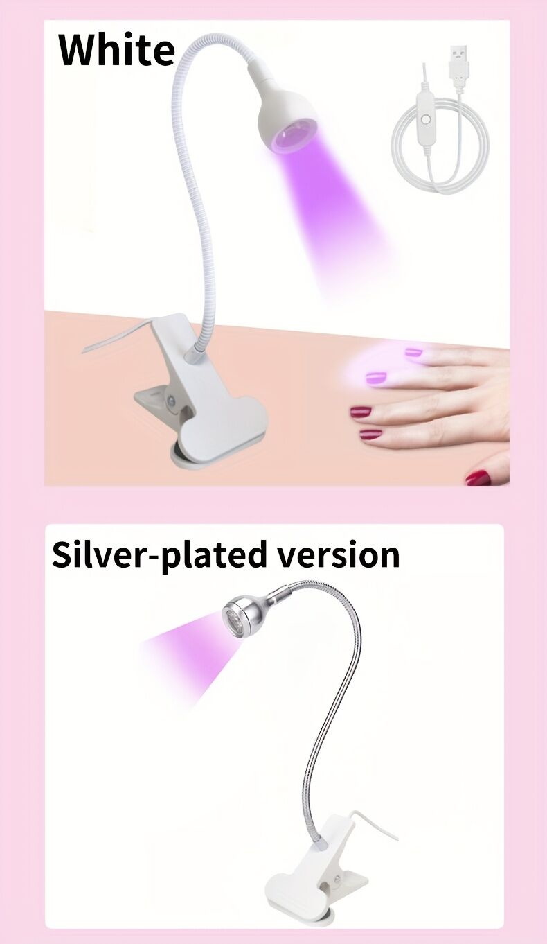 Straight UV/LED Nail Lamp, Table Lamp, Night Light, USB Nail Clamp Light, Gel Polish Curing Light with UV/LED Dual Function.(silver)