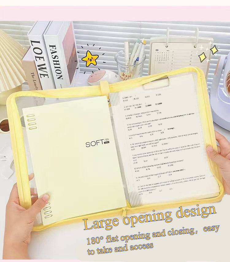 Macaron Candy Student File Bag + PET Animal Stickers - Hand-Carry Large Capacity Waterproof A4 Zipper Transparent Exam Paper & Textbook Storage Bag, Folder(yellow)