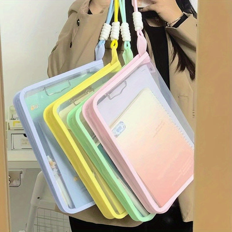 Macaron Candy Student File Bag + PET Animal Stickers - Hand-Carry Large Capacity Waterproof A4 Zipper Transparent Exam Paper & Textbook Storage Bag, Folder(green)