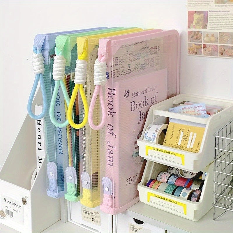 Macaron Candy Student File Bag + PET Animal Stickers - Hand-Carry Large Capacity Waterproof A4 Zipper Transparent Exam Paper & Textbook Storage Bag, Folder(green)