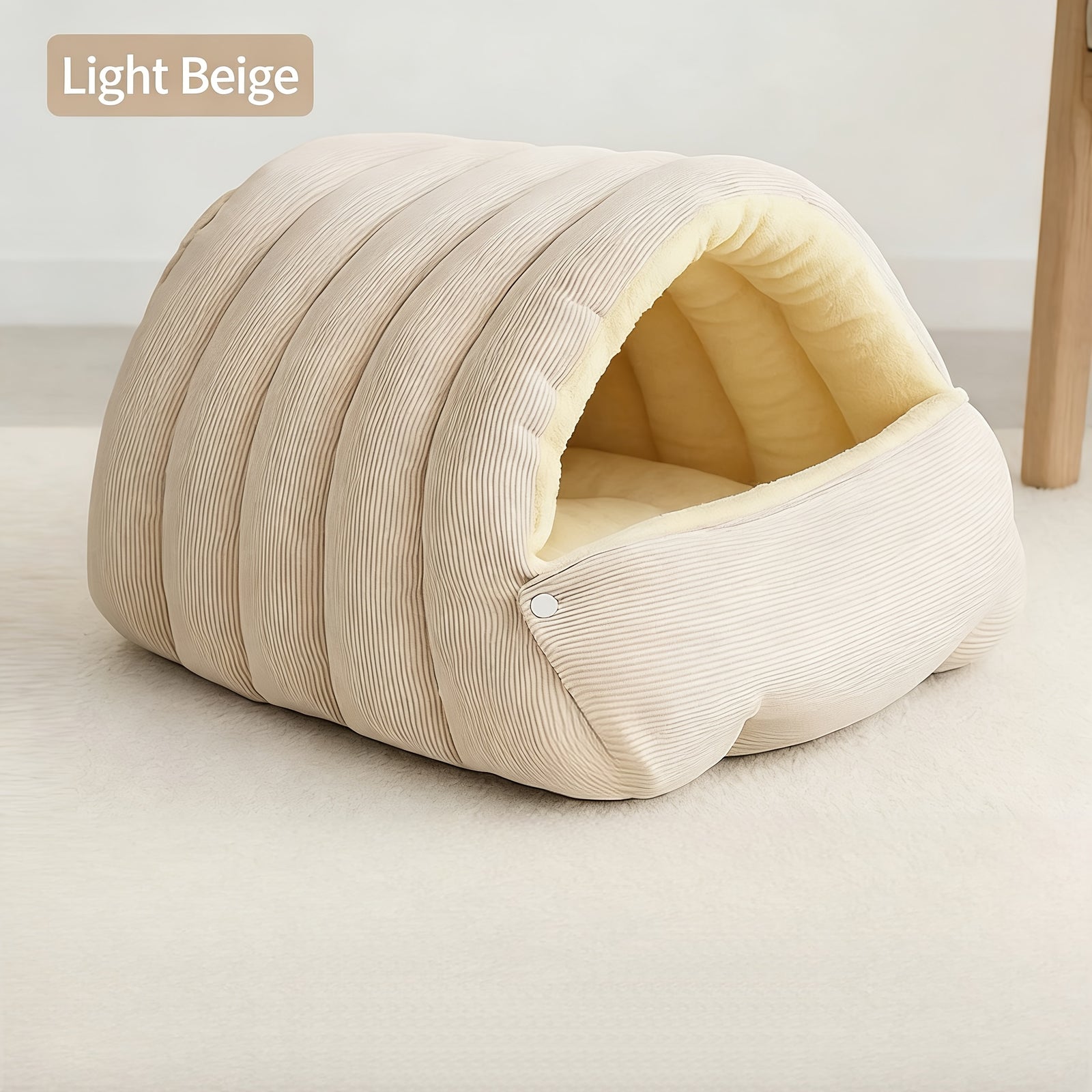 High-Elasticity Warm Cat Bed: 57×37×28cm Wrapped Design, Striped Fleece + Arctic Fleece Heat Retention, Removable & Washable(light purple)