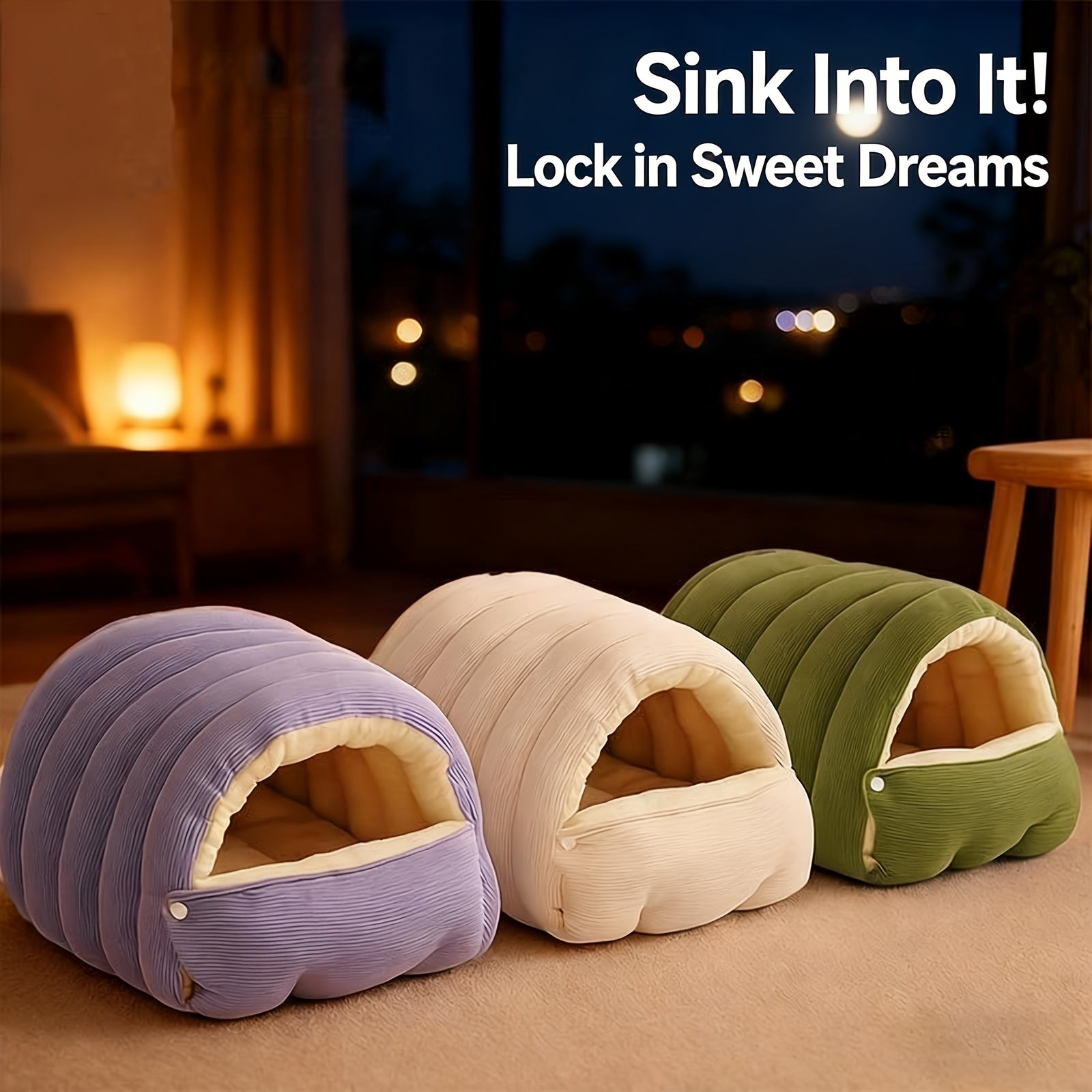 High-Elasticity Warm Cat Bed: 57×37×28cm Wrapped Design, Striped Fleece + Arctic Fleece Heat Retention, Removable & Washable(light purple)