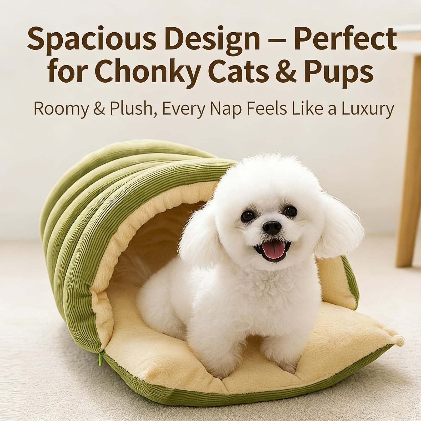 High-Elasticity Warm Cat Bed: 45×30×19cm Wrapped Design, Striped Fleece + Arctic Fleece Heat Retention, Removable & Washable(light GREEN)