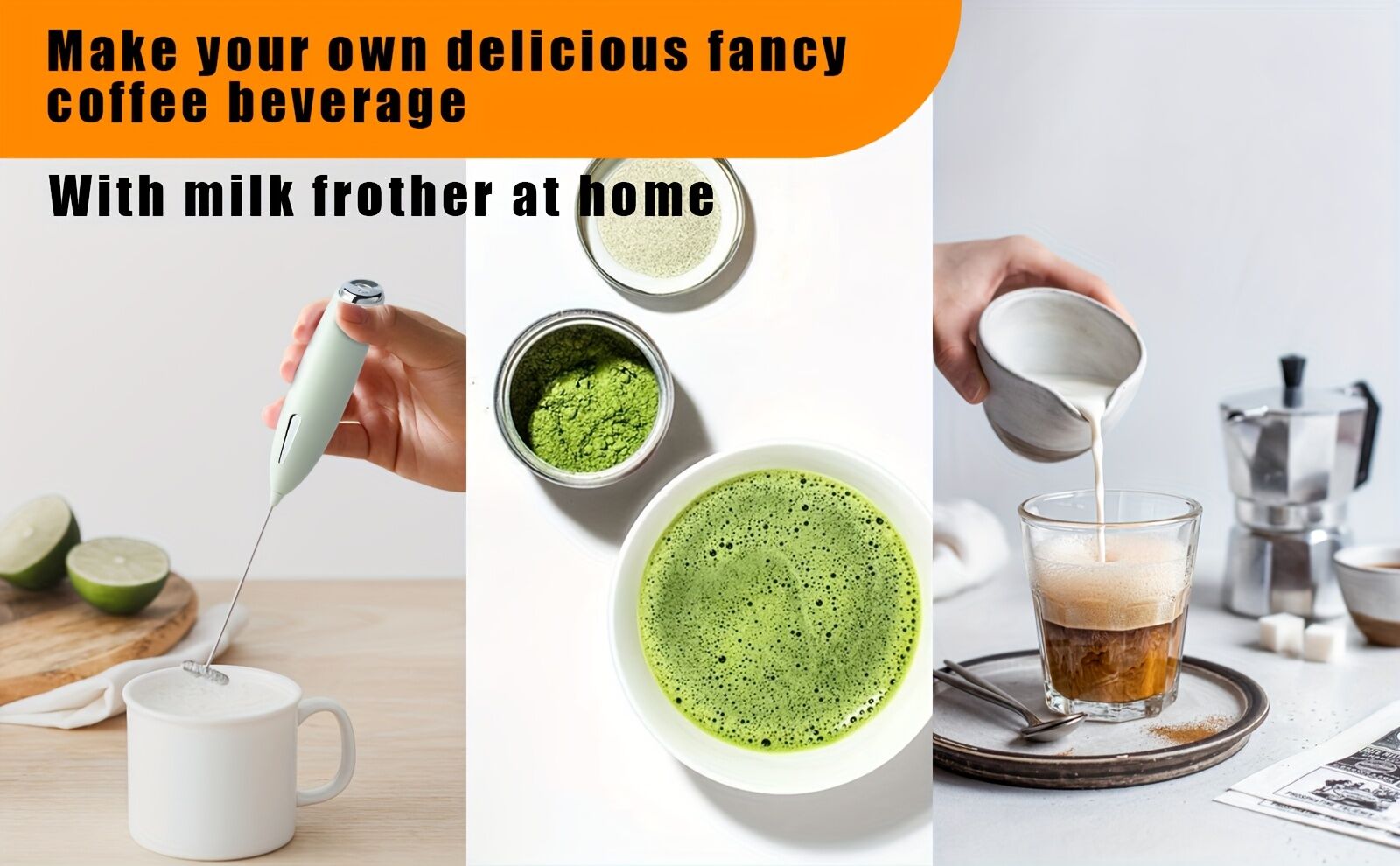 BLACK**Handheld Electric Frother | 10000 RPM Powerful Motor, One-Touch Start/Stop, Easily Froths, Mixes, and Blends – Your Kitchen Drink Essential Helper**