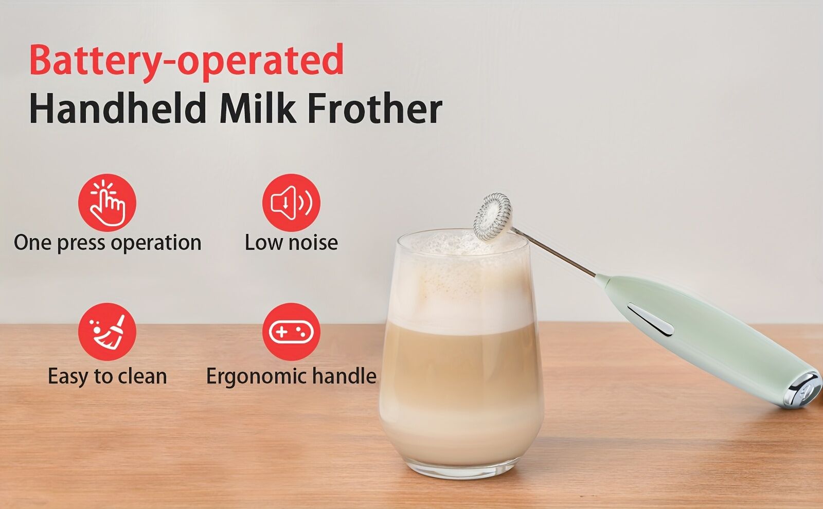 **Handheld Electric Frother | 10000 RPM Powerful Motor, One-Touch Start/Stop, Easily Froths, Mixes, and Blends – Your Kitchen Drink Essential Helper**RED