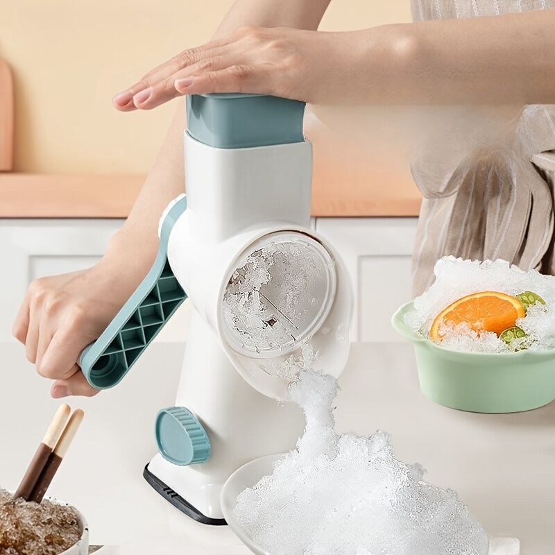 Three-Step Hand-Crank Ice Crusher|Transparent Ice Box for Visible Operation, Anti-Slip Effort-Saving Design, 23.5cm Compact Body for Ice Making Anywhere