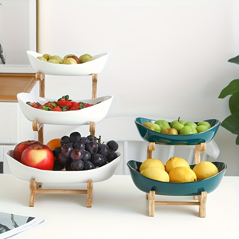 **Nordic-Style Two-Tier Extendable Fruit Tray | Creative Living Room Snack Stand, Adjustable Height, Anti-Slip Expandable Display Tray**(Green)
