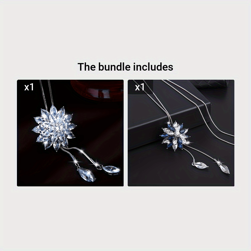 Fashionable and Creative High-End Artificial Crystal Diamond-Inlaid Snowflake New Style Sweater Chain Clothing Pendant(WHITE)
