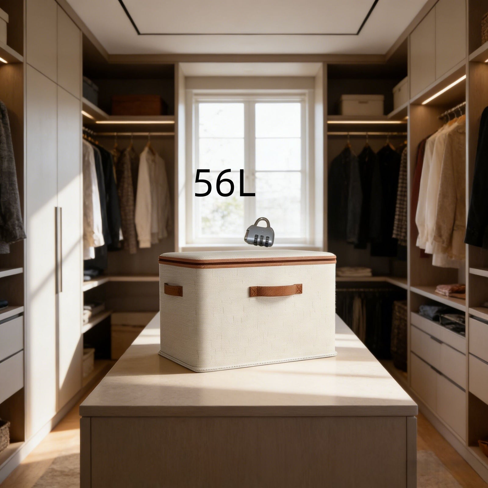 8L Double Zipper Storage Box with Faux Leather Handles | Large Capacity Lidded Basket, Perfect for Storing Clothes, Bedding, and Moving — Ideal for Bedrooms, Dorms, Studies, Wardrobes, Laundry Baskets, Shelf Bins, and Storage Racks.