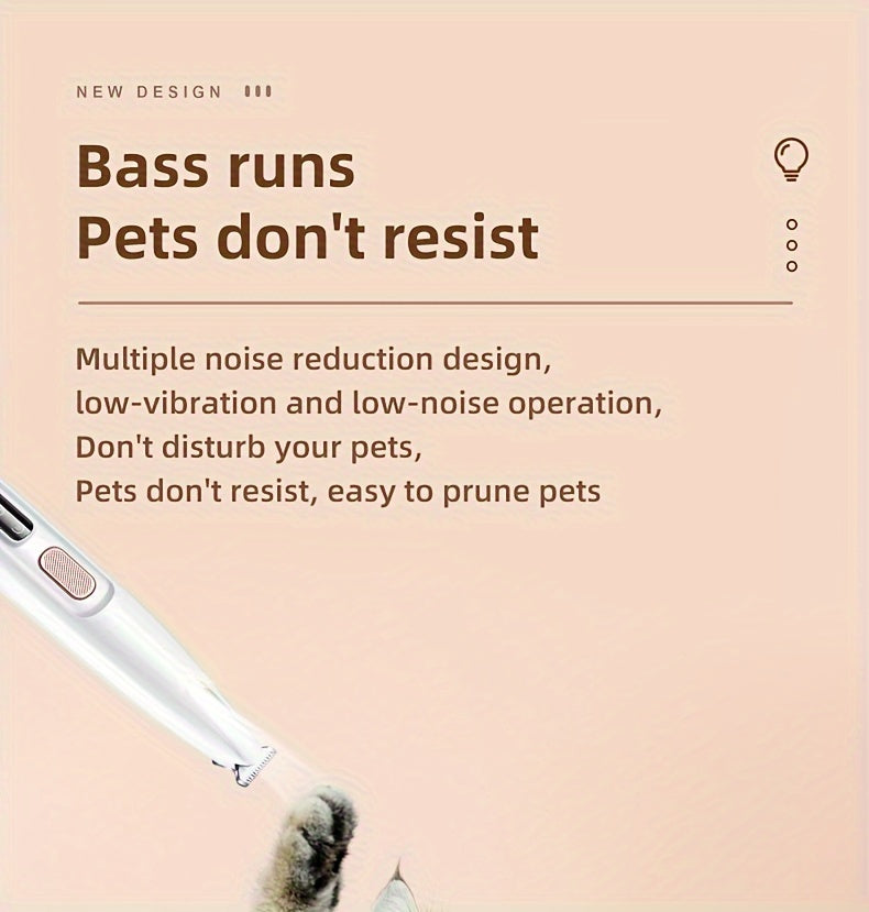 Low-Noise Pet Clipper for Dogs & Cats: Quiet Design to Reduce Stress, Rounded Blades for Gentle Grooming, 90-Minute Runtime