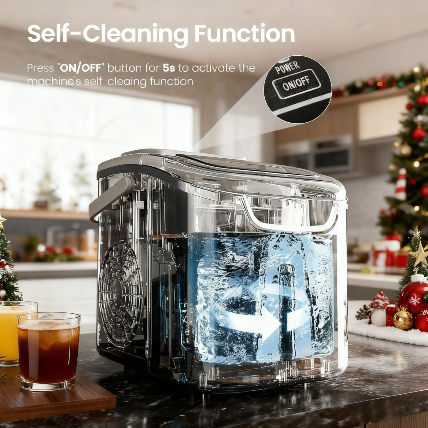 Desktop Ice Maker, Produces Ice in 6 Minutes with a Capacity of 26 Pounds, Energy-Saving 30% and Operating Noise Below 40 Decibels, Portable Ice Maker with Built-in Ice Basket, Suitable for Home and Camping.(BLACK)