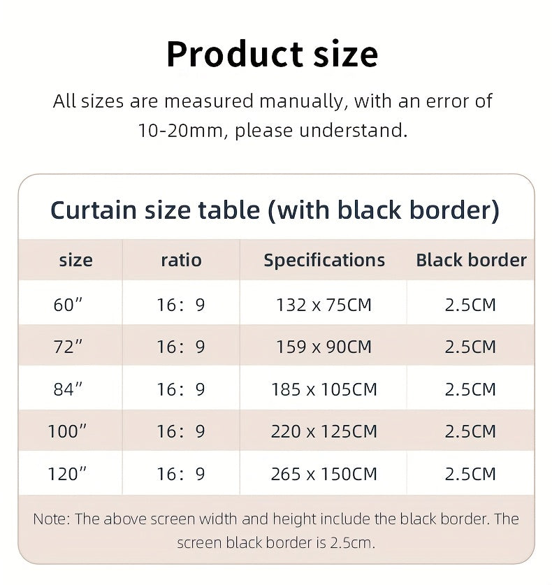 72in Portable and mobile projection screen with tripod stand, 16:9 HD format, suitable for home theater and indoor wall mounting. Made of polyester fabric, easy to set up and use. Ideal for office presentations and home entertainment, ready to use right o