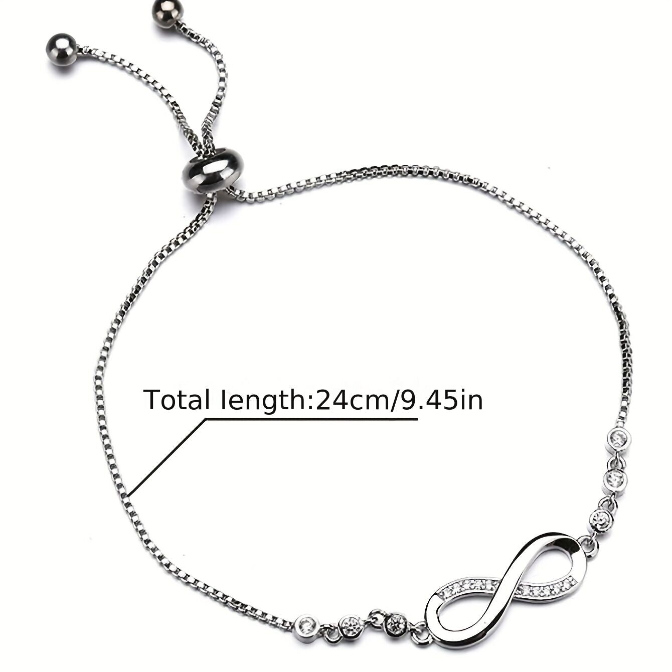 "Double-Loop Interwoven": 24cm Zinc Alloy Infinity Symbol Bracelet, Interpreting the Poetic Philosophy of Perpetuity with Flowing Beaded Light