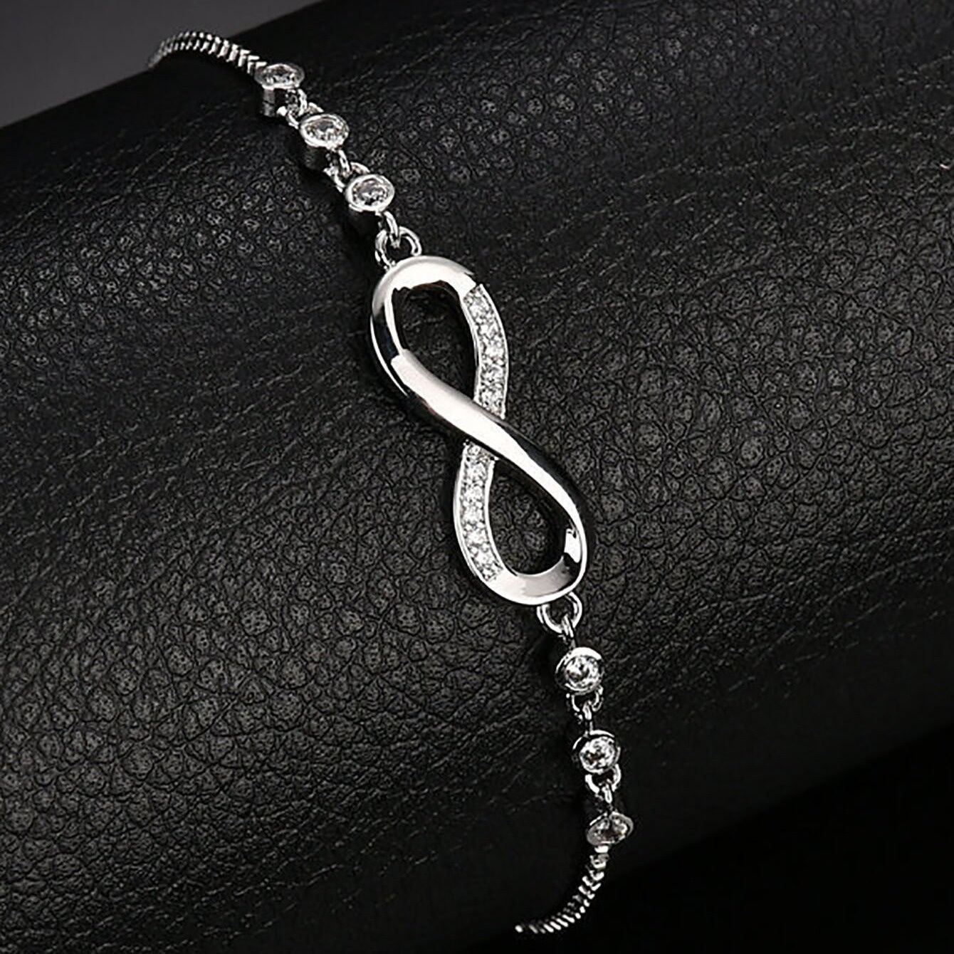 "Double-Loop Interwoven": 24cm Zinc Alloy Infinity Symbol Bracelet, Interpreting the Poetic Philosophy of Perpetuity with Flowing Beaded Light