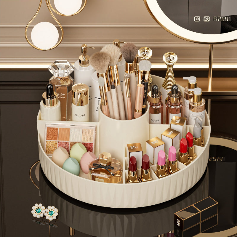 Rotatable Luxury Cosmetic Organizer Desk Large Capacity Skincare Storage Shelf Vanity Tidy Tray Cosmetic Storage Box(cream color)