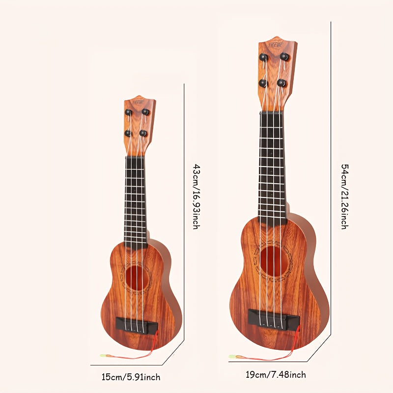Acacia wood 17-inch Playable Ukulele Mini Guitar, lightweight and portable. Features comfortable nylon strings, includes a pick, and has open-style tuning pegs for precise tuning. Suitable for beginners and music enthusiasts, a popular gift choice for hol