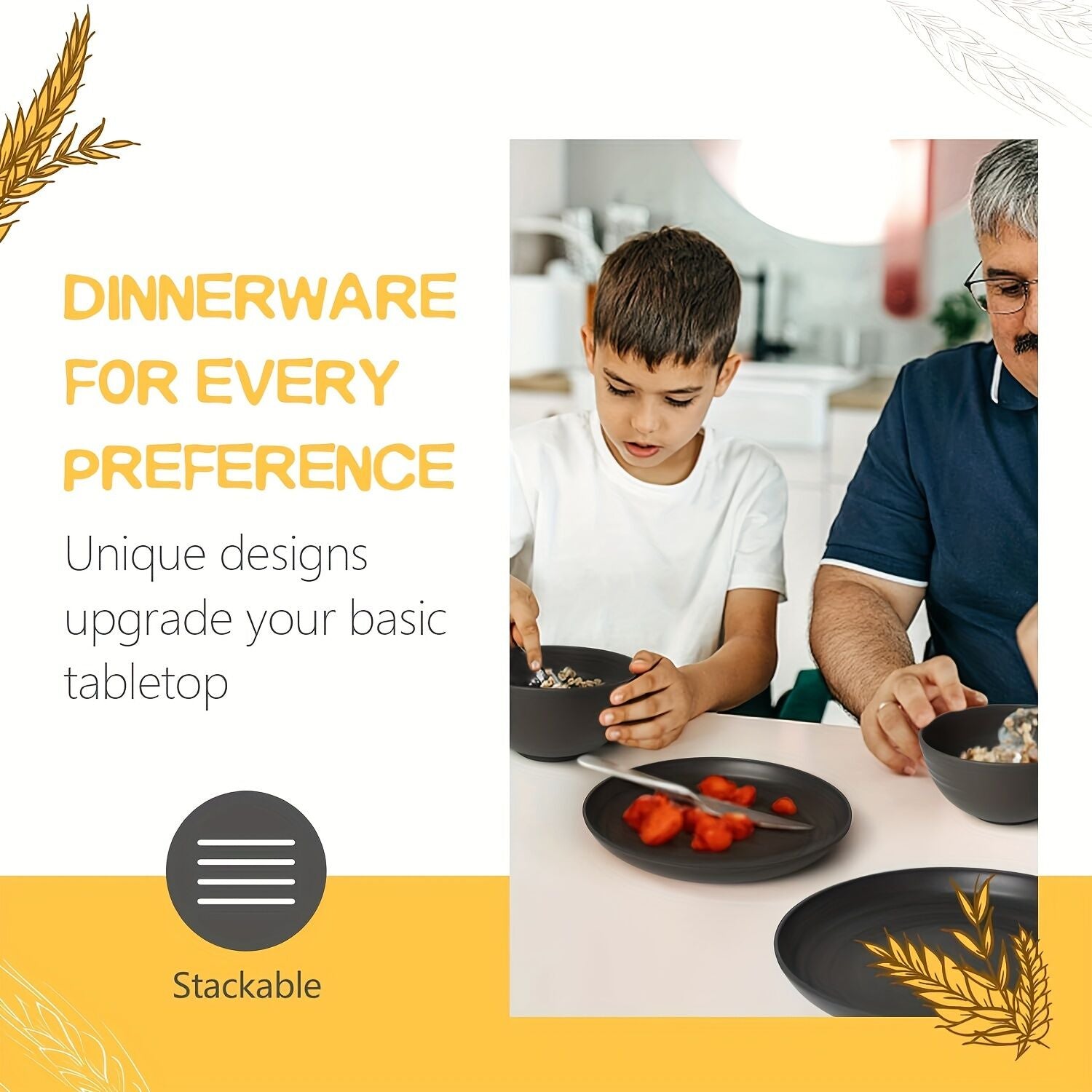 32件Eco-Friendly Wheat Straw Dinnerware: Stackable Design with Natural Texture, Illuminating the Sustainable Aesthetics of Every Meal
