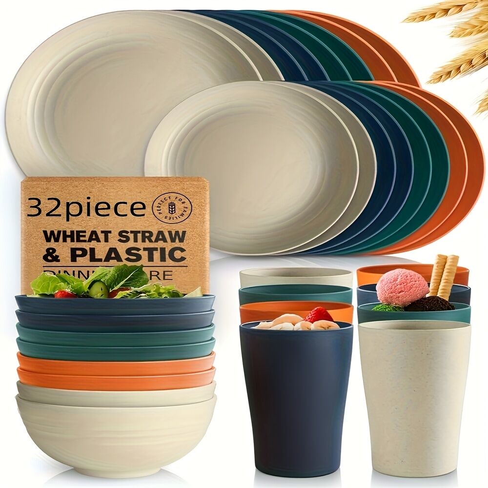 32件Eco-Friendly Wheat Straw Dinnerware: Stackable Design with Natural Texture, Illuminating the Sustainable Aesthetics of Every Meal