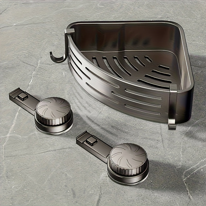 Space-Saving Suction Cup Bathroom Storage Rack | No Drilling Required, Strong Triangular Storage Shelf with Hooks, Suitable for Shower and Bathroom Walls/Tiles, Multi-Functional Organizer, All-Season Use, Bathroom Organization, Bathroom Accessories