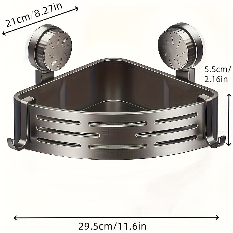 Space-Saving Suction Cup Bathroom Storage Rack | No Drilling Required, Strong Triangular Storage Shelf with Hooks, Suitable for Shower and Bathroom Walls/Tiles, Multi-Functional Organizer, All-Season Use, Bathroom Organization, Bathroom Accessories